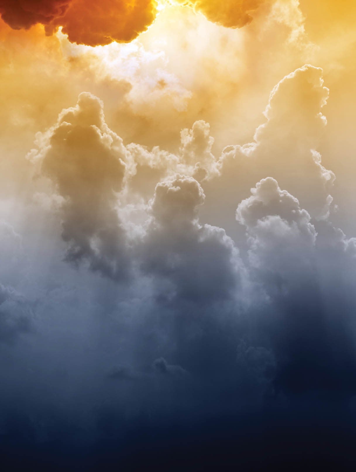 Bright and dark clouds looks like enigmatic figures in sky