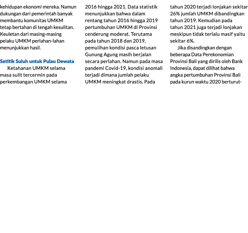 kehidupan ekonomi mereka. Namun dukungan dari pemerintah banyak membantu komunitas UMKM tetap bertahan di tengah kesu...