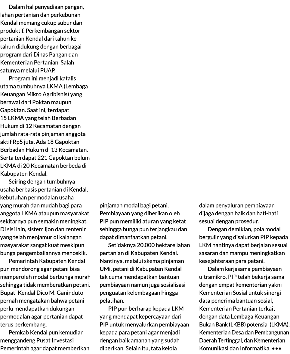 Dalam hal penyediaan pangan, lahan pertanian dan perkebunan Kendal memang cukup subur dan produktif. Perkembangan sek...