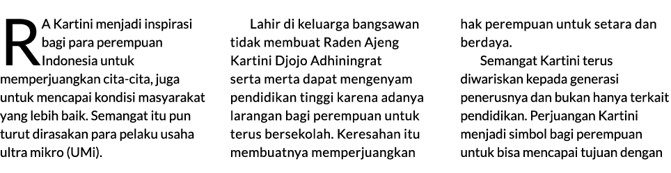 RA Kartini menjadi inspirasi bagi para perempuan Indonesia untuk memperjuangkan cita cita, juga untuk mencapai kondis...