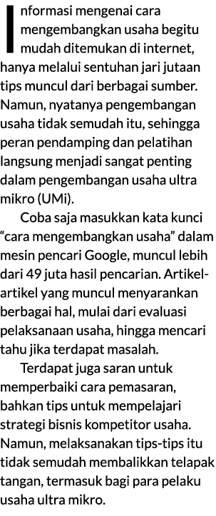 Informasi mengenai cara mengembangkan usaha begitu mudah ditemukan di internet, hanya melalui sentuhan jari jutaan ti...