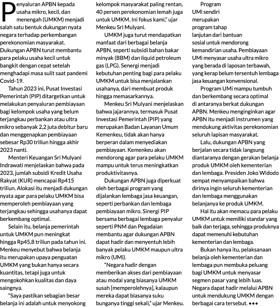 Penyaluran APBN kepada usaha mikro, kecil, dan menengah (UMKM) menjadi salah satu bentuk dukungan nyata negara terhad...