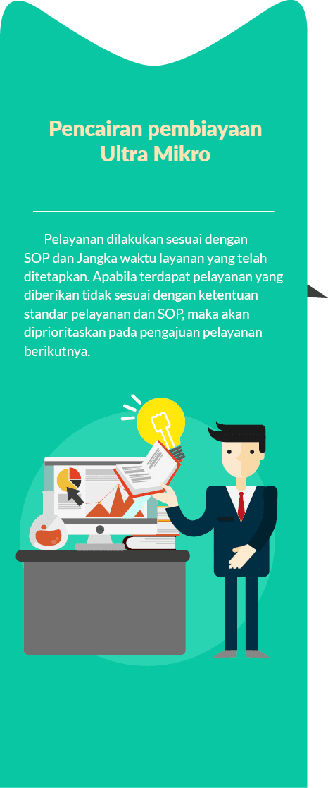 Pencairan pembiayaan Ultra Mikro,Pelayanan dilakukan sesuai dengan SOP dan Jangka waktu layanan yang telah ditetapkan...