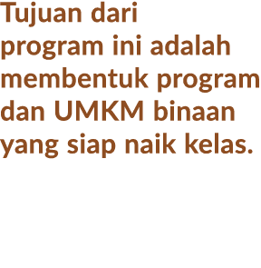 Tujuan dari program ini adalah membentuk program dan UMKM binaan yang siap naik kelas.