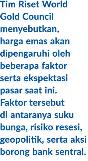 Tim Riset World Gold Council menyebutkan, harga emas akan dipengaruhi oleh beberapa faktor serta ekspektasi pasar saa...